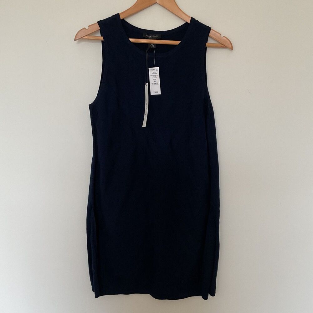White House Black Market Directional Rib Tarbard Tunic Sweater M Officer Blue